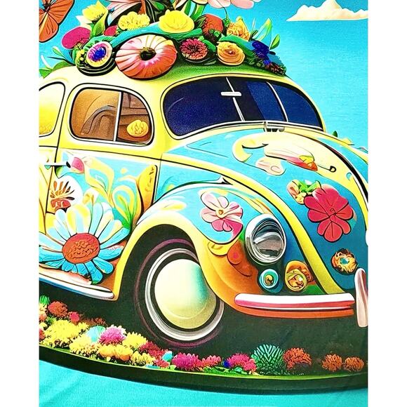 Vibrant Casual Crew Neck Short Sleeve 70s Bug & Flowers T Shirt Multiple Sizes - Picture 3 of 8